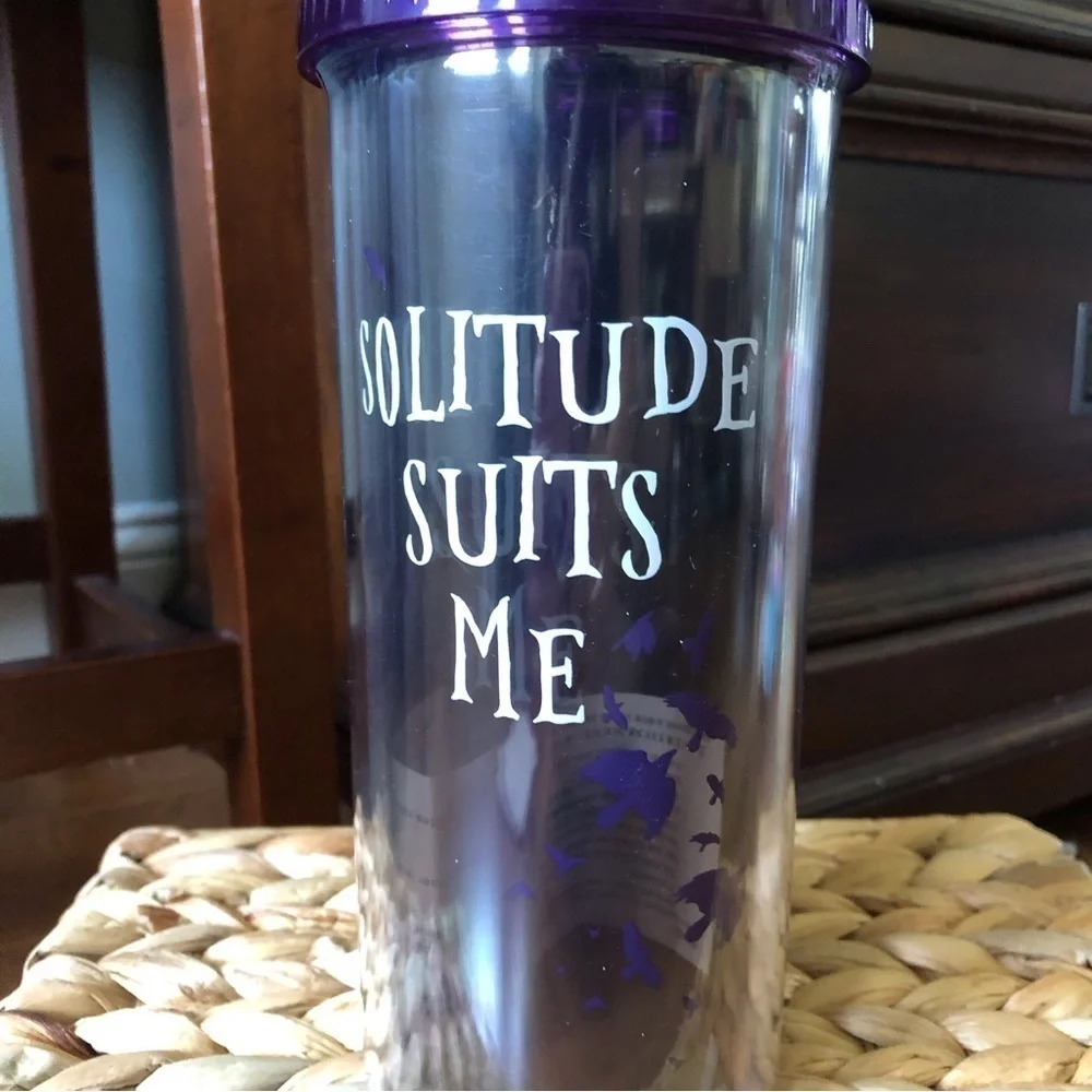 Wednesday “Solitude Suits Me” double walled tumbler with straw and lid